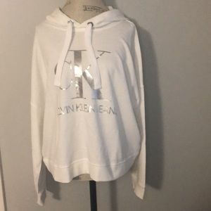 Calvin Klein Jeans White Cropped Hoodie